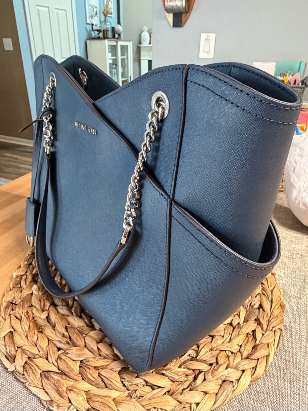 Michael Kors Dark Navy Saffiano Chain-Handle Tote